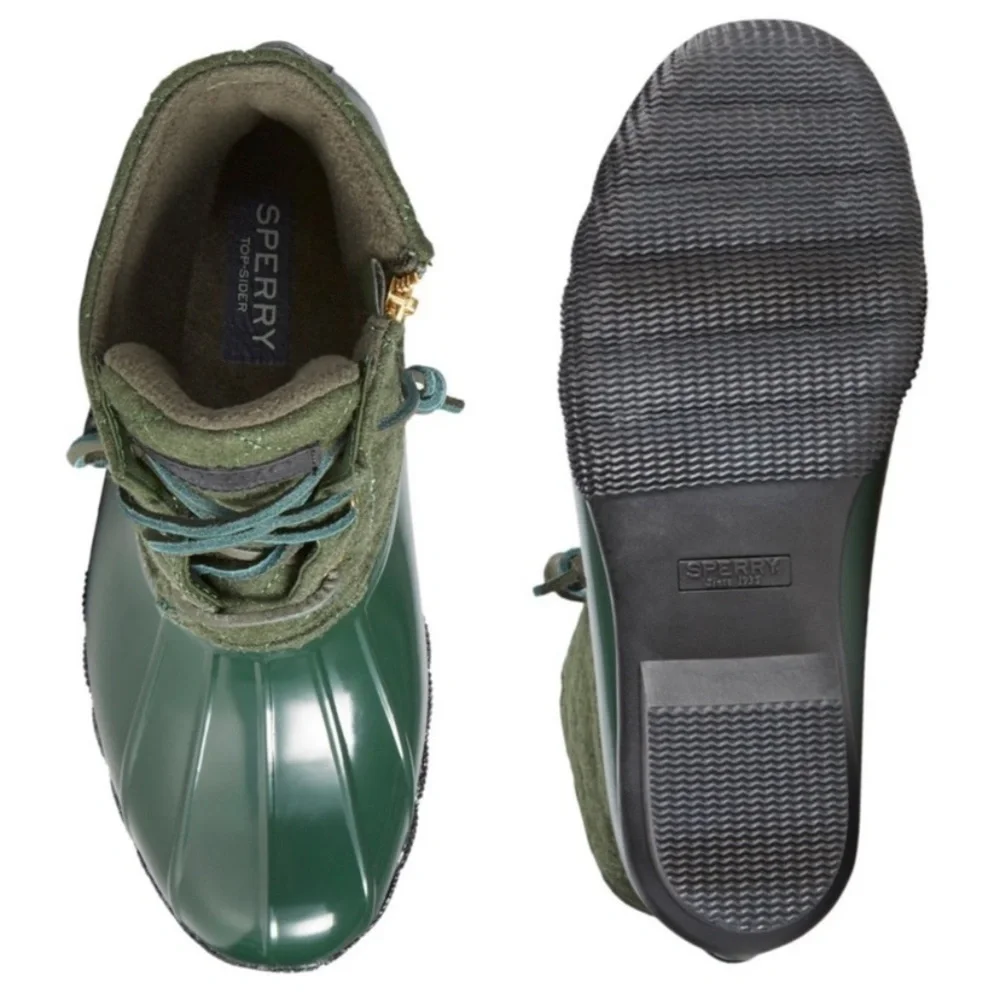 NWOB Sperry Saltwater Women’s Wool green quilted waterproof duck boots